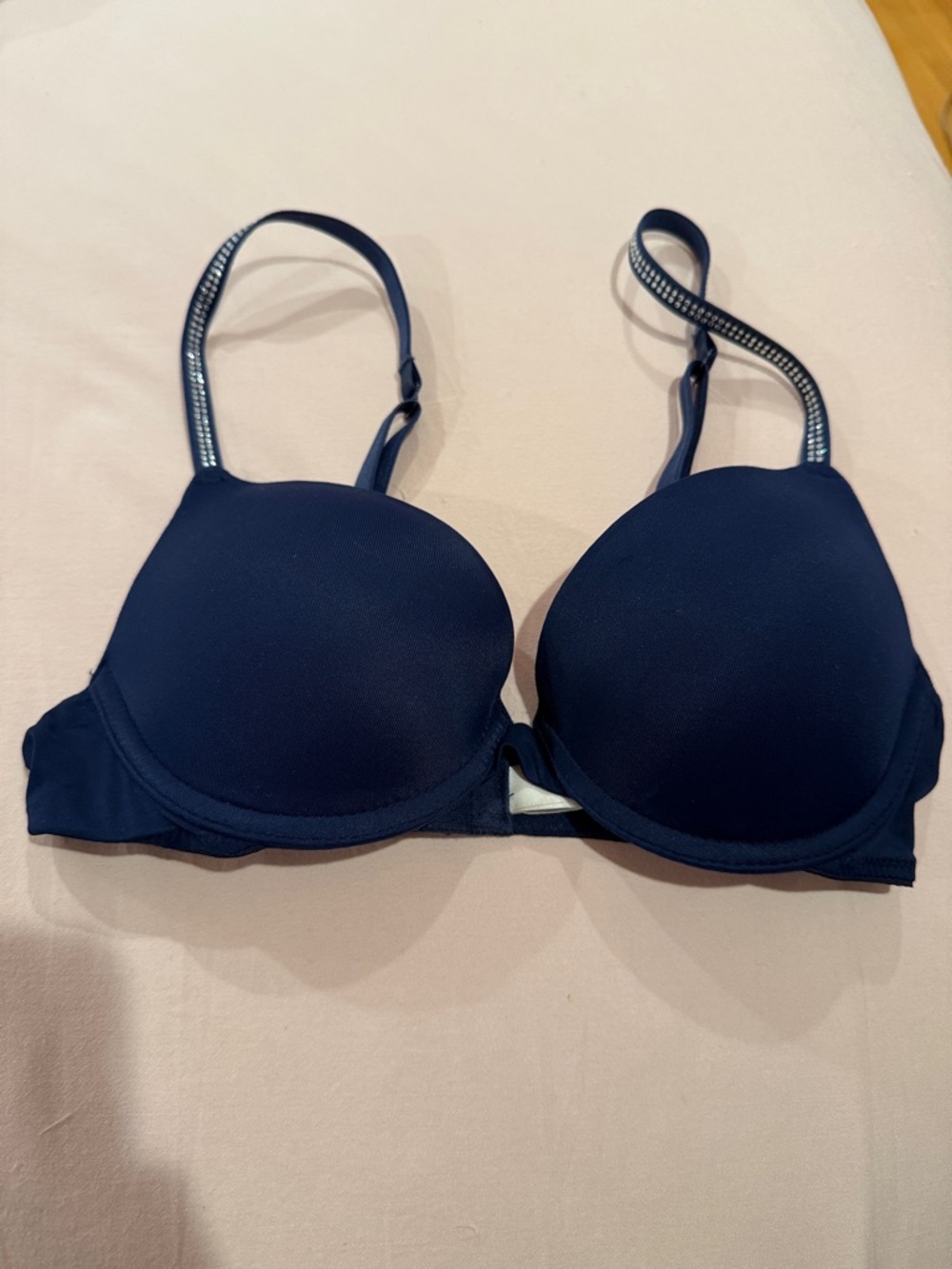 PINK Victoria's Secret Navy Padded Underwire Bra with Rhinestone Straps